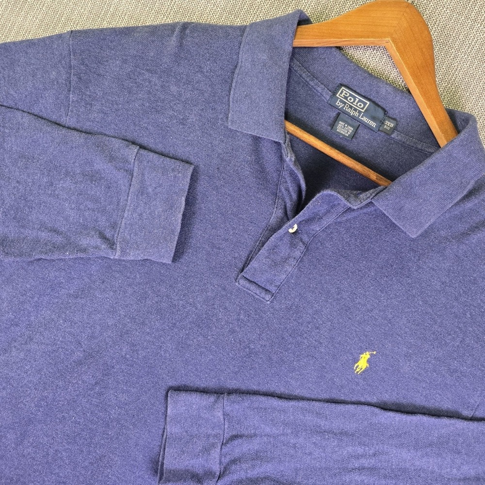 Polo Ralph Lauren Mens 3XB Polo Shirt Long Sleeve Blue Yellow Pony Big Preppy